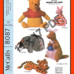 McCall's 8087 Disney Winnie the Pooh Tigger and friends Vintage 1968 Craft Sewing Pattern 11 x 17 PDF