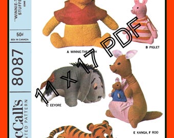 McCall's 8087 Disney Winnie the Pooh Tigger and friends Vintage 1968 Craft Sewing Pattern 11 x 17 PDF