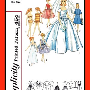 11 x 17 PDF DOLL Clothes  Pattern for 11-1/2&quot; Teen BRIDAL Gown Dress Simplicity 4510 Vtg 60s Sewing Craft