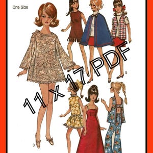 11-1/2" Doll Clothing Pattern Wardrobe Simplicity 8466 Vtg 1969 Sewing Craft  11 x 17 PDF