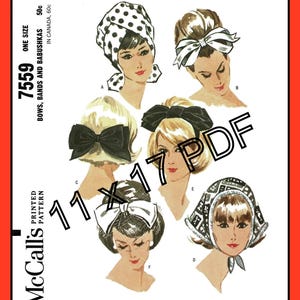 Babushka - Molde para Lenço, Laço de Cabelo, Faixa de Cabeça, Chapéu - McCall's 7559 - PDF 11 x 17 - Vintage 1964 - Costura e Artesanato