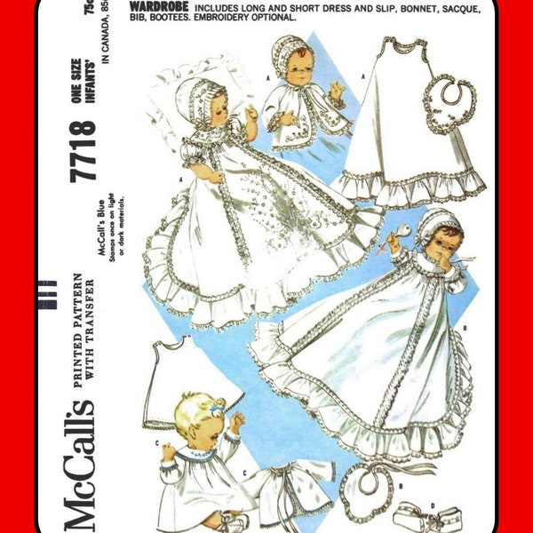 BABY Baptism Christening GOWN Dress Infant McCall's 7718 Vintage 1965 Craft Sewing Pattern PDF
