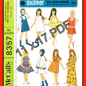 9" Doll Fashion Clothes for Skip Little Sister Doll McCall's 8357 Vintage 1966 PDF 11 x 17 Craft Sewing Pattern