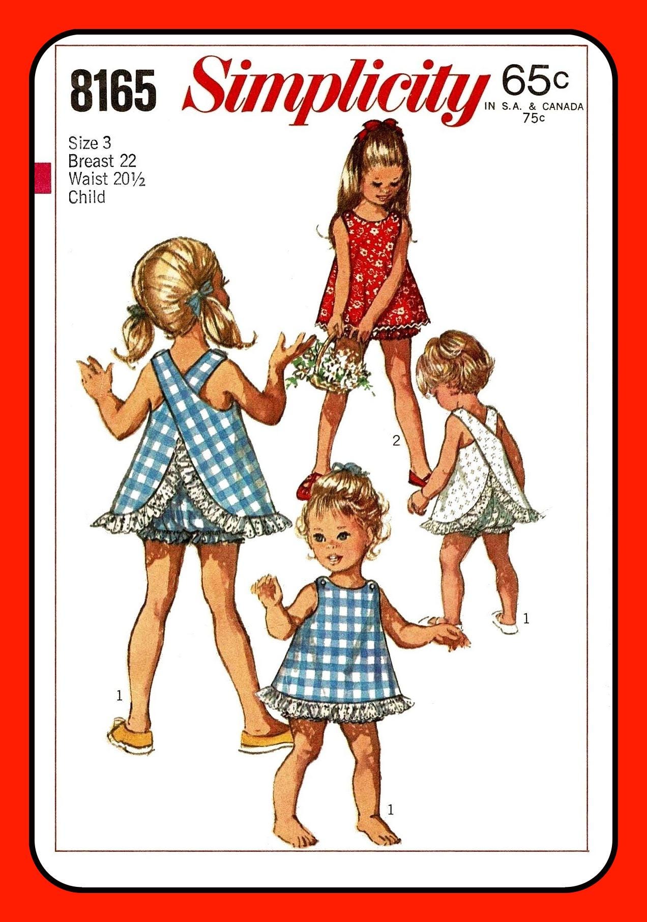 Girls Sleeveless TOP and BLOOMERS Toddler Child Size 3 Simplicity 8165 Vtg 1969 Sewing Pattern 11 x 17 PDF