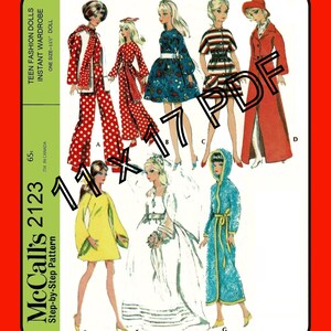 Vintage 1969 Doll Clothes Wardrobe Sewing Pattern for 11.5" Dolls (PDF Pattern) McCall's 2123