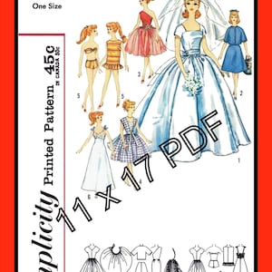 11 x 17 PDF DOLL Clothes Pattern for 11-1/2" Teen BRIDAL Gown Dress Simplicity 4510 Vtg 60s