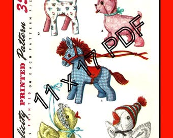 Peluches motif cheval canard chien poussin agneau jouet simplicité 1404 Vtg (11 x 17 PDF)