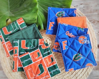 Hurricanes Quilted Coaster Set, Gator Quilted Coaster Set, Canes Orange Green, Gator Blue Orange, Mug Rug Set, Mother's Day Gift!