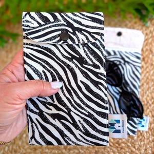 Genuine Leather Hair-On Zebra Print Eyeglasses Case, Sunglasses Pouch, Soft Furry Zebra Print Leather Soft Eye Glasses or Sunglasses  main image 4