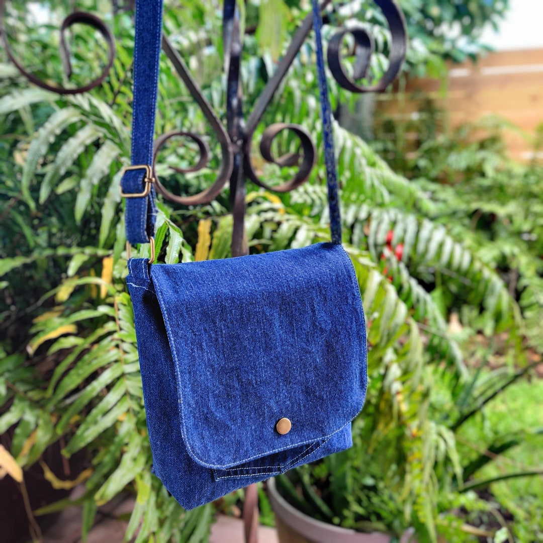 Upcycled Blue Jean Crossbody Bag With Zipper Unisex Crossbody Etsy