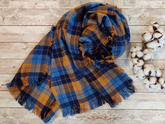 Blue and mustard scarf deals