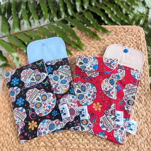 Soft Sunglass Case in Red & Black Skulls Pattern, Fabric Protective Eyewear Case, Eyeglass Cover, Feminine Hygiene Case, Cellphone Pouch