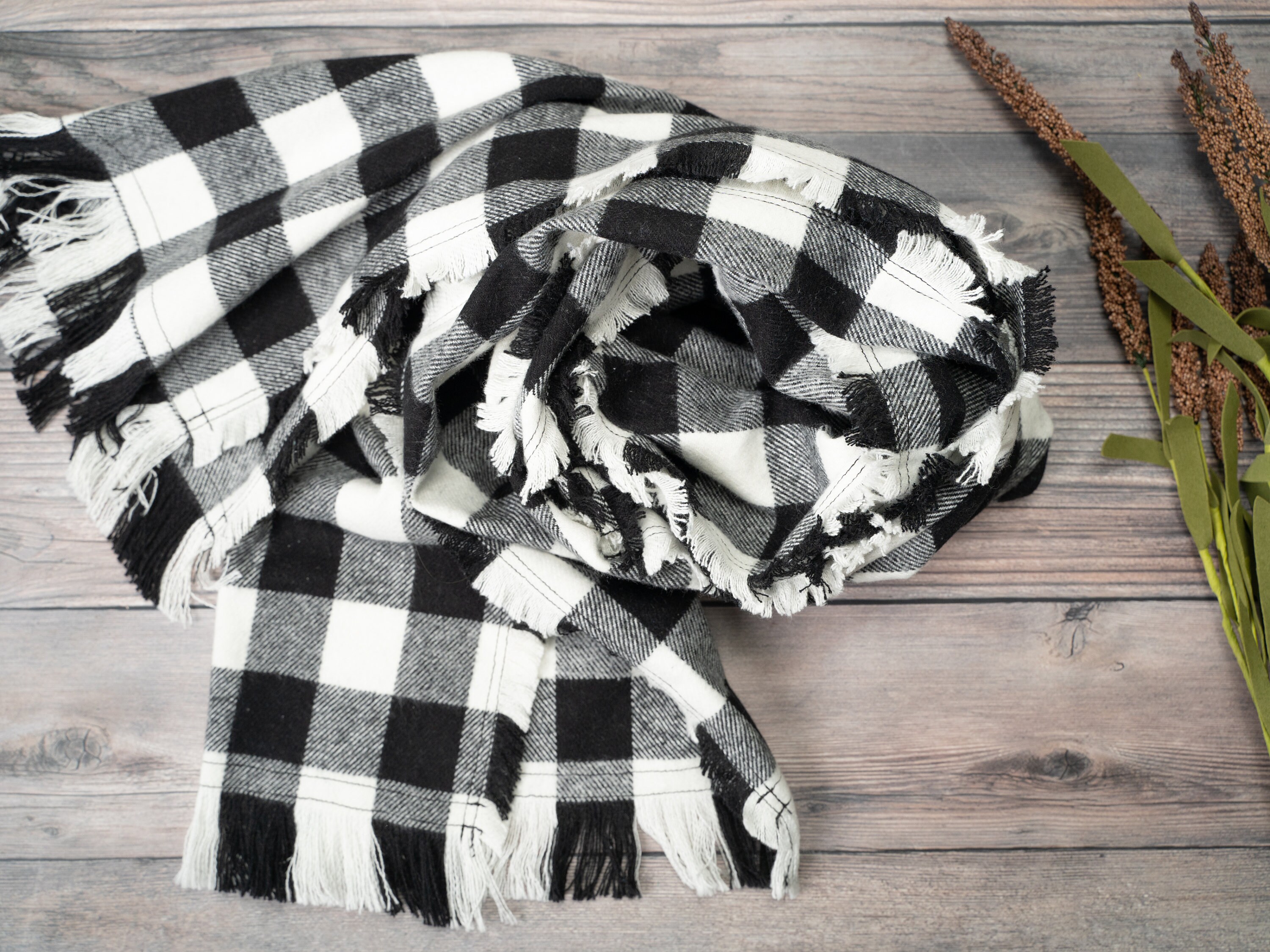 Black White Buffalo Checks Cotton Flannel Scarf Double Stitched Border With Fringe Trendy Fall Winter Wear Unisex Mother s Day Gift Etsy