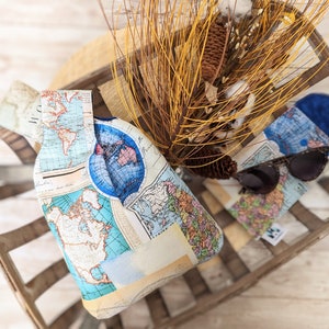Pequeño bolso japonés reversible con nudo, bolso con nudo con diseño de mapa del mundo, bolso de muñeca unisex, bolso minimalista, bolso de muñeca, ¡gran idea para regalo!