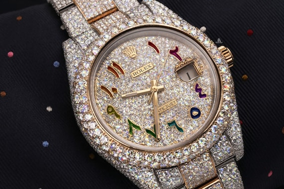 iced out rolex with arabic numerals