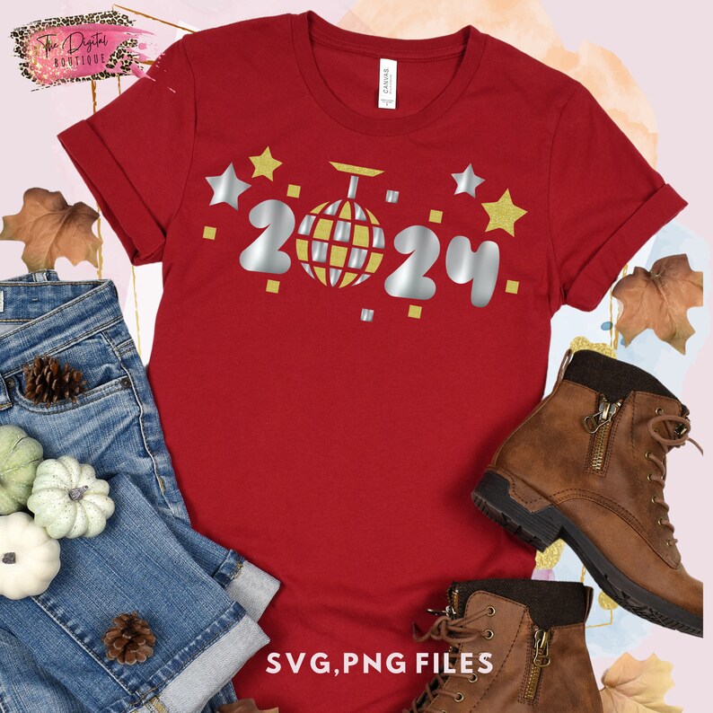 New Year SVG. 2024 SVG, Disco Ball SVG, Stars Svg, Digital Download