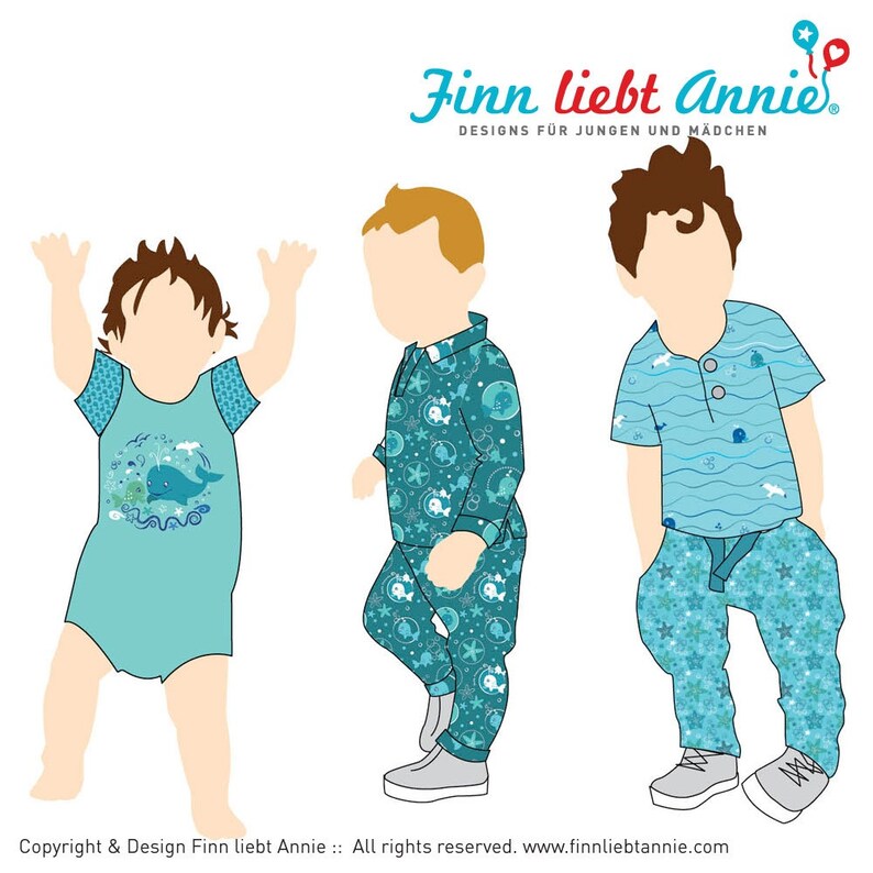 Finn Loves Annie Jersey Children/'s Fabric Ocean Current Panel 0.84 x 155 cm