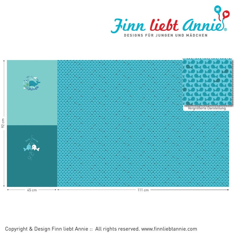 Finn Loves Annie Jersey Children/'s Fabric Ocean Current Panel 0.84 x 155 cm