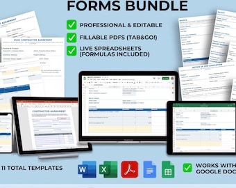 HVAC Invoice Template & Contractor Forms Bundle, Editable Invoices, Estimates (Digital Download)