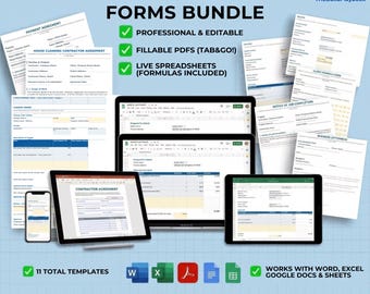 Construction Contractor Forms Bundle, 11 Editable Invoice, Estimate & Business Templates (Digital Download)