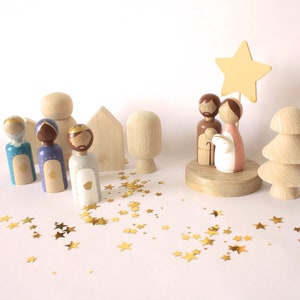 Wooden nativity set, Peg Doll Nativity Set, Christmas Story, Birth of Jesus, Christmas decorations, Christmas gift