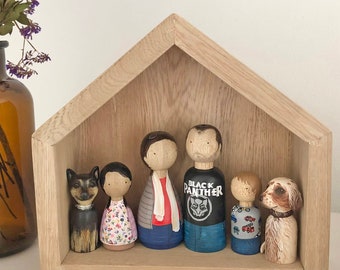 Familia de muñecas personalizadas, muñecas de madera familiares personalizadas y mascotas, regalo para el día de la madre, regalos para la abuela, regalo de San Valentín.