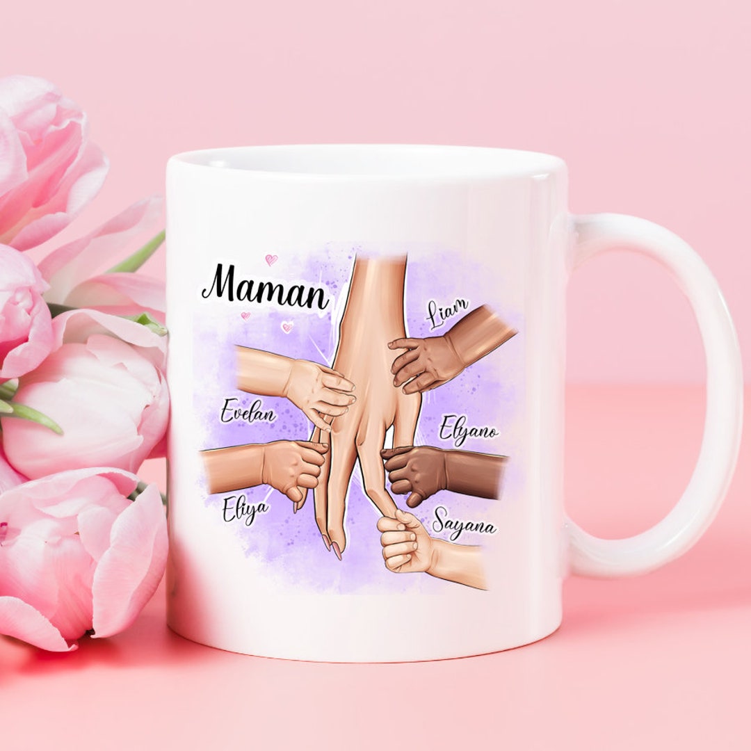 Mugs maman fille cheveux noirs personnalisé main image 1