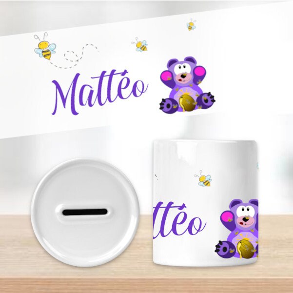 Tirelire Pour Enfant Personnalisable avec Prénom Modèle Ourson