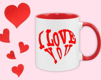 Mug rouge I love you personnalisé pour les amoureux