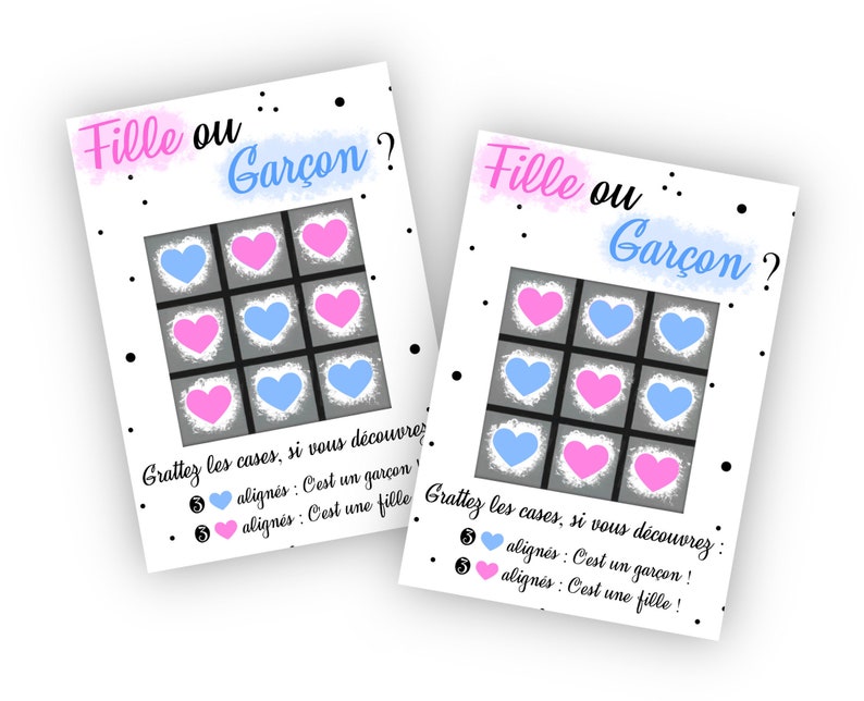Carte à gratter morpion fille ou garçon pour une annonce originale du sexe de bébé - LIVRAISON OFFERTE image 1