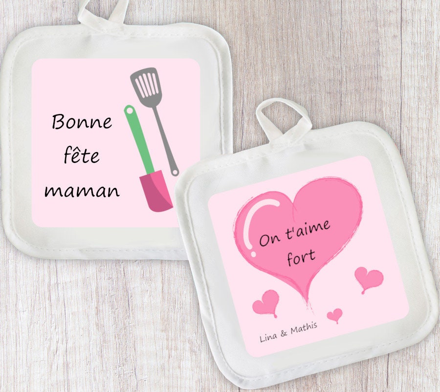 Lot de 2 Maniques Cuisine Personnalisées Pour La Fête Des Mères