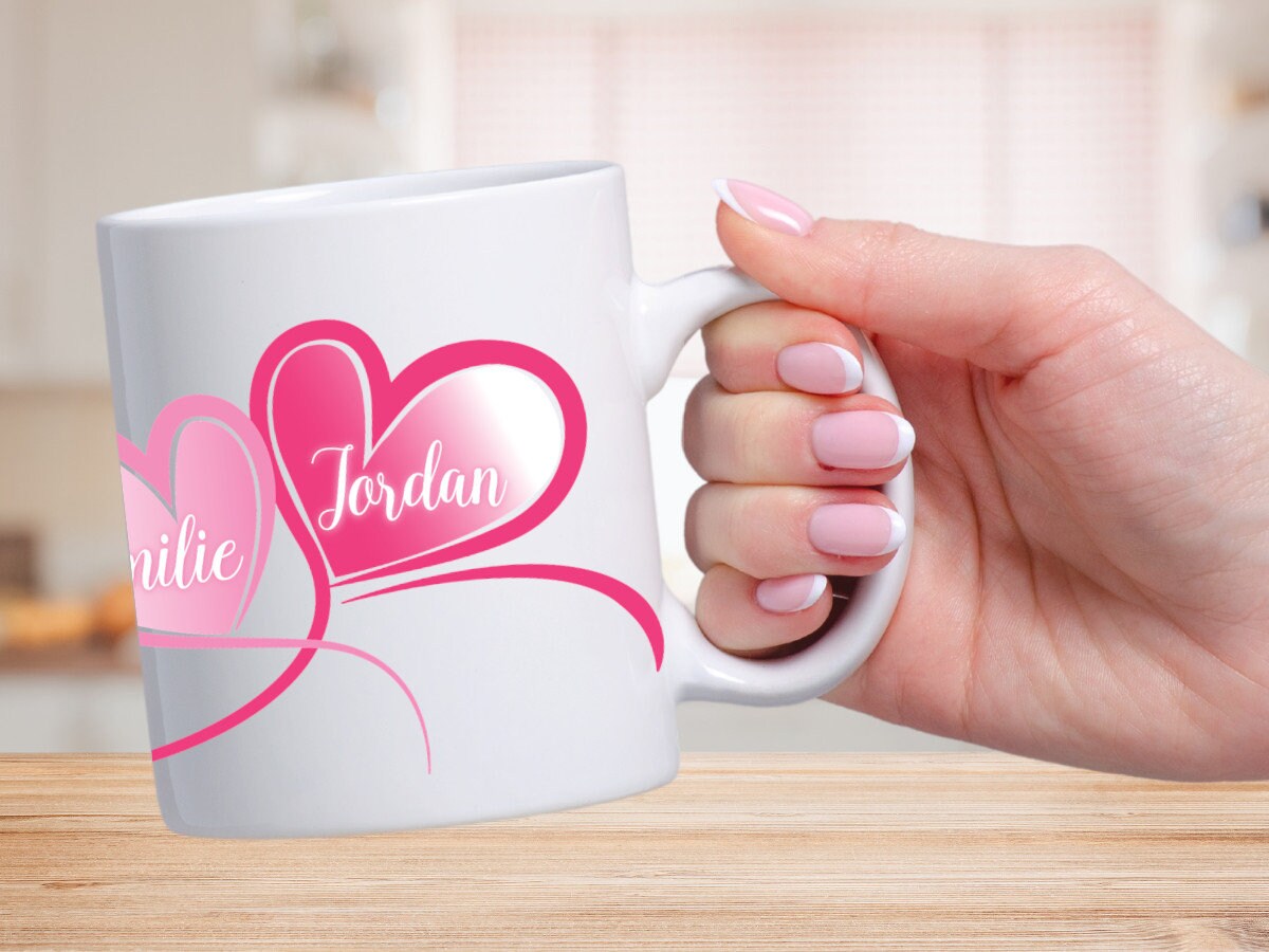 Mug Coeurs Personnalisable avec Prénoms Pour Les Amoureux