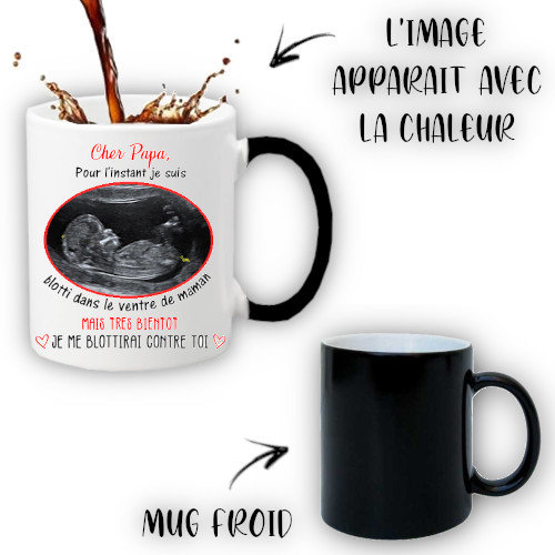 Mug magique surprise thermoréactif personnalisable avec photo échographie ·  Cadeau annonce grossesse