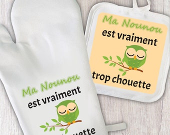 Duo manique et gant personnalisable chouette maître/maîtresse/nounou