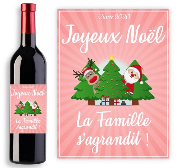 Étiquette Bouteille De Vin Personnalisable Modèle Noël Rouge 