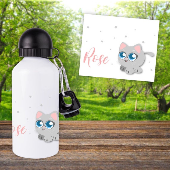 Gourde Ou Bouteille Enfant Personnalisable Avec Prénom Modèle Chat