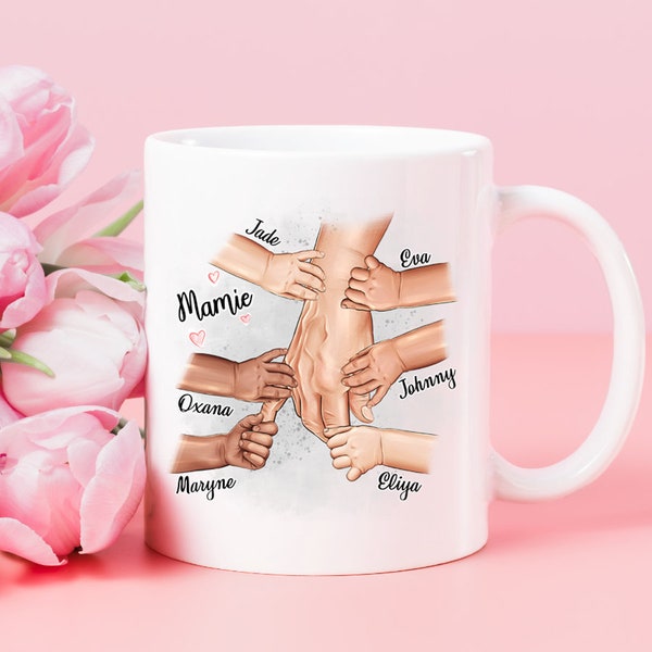 Mug grand-parent personnalisable avec mains petits enfants