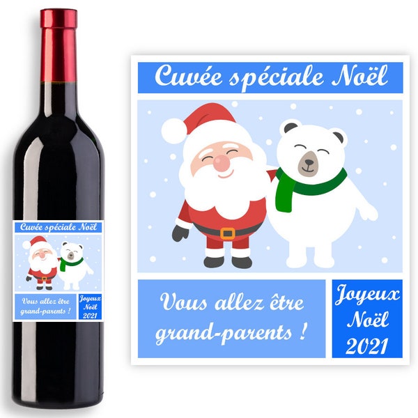 Étiquette bouteille personnalisable Père-Noël et ours