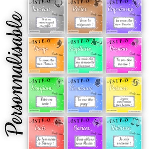 Carte à gratter ASTRO+ personnalisable avec un message au choix modèle ticket de jeu 12 signes du zodiaque - LIVRAISON OFFERTE