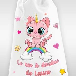 Sac à doudou ou sac de gym personnalisé modèle chaton rose - LIVRAISON OFFERTE
