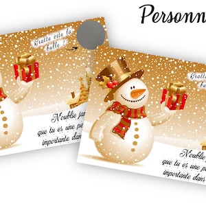 Carte à gratter personnalisable pour une annonce originale à Noël modèle bonhomme de neige - LIVRAISON OFFERTE