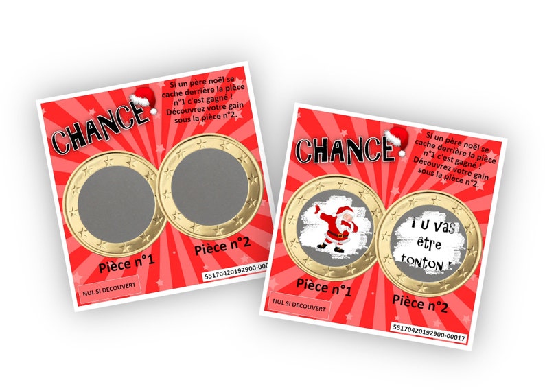 Carte à gratter ticket de jeu personnalisable - Noël - 2 couleurs au choix - Expédition 24H Rouge