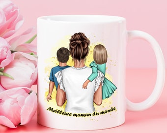 Mug maman personnalisable avec deux enfants