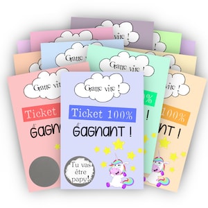 Carte à gratter licorne pour une annonce de grossesse originale 12 modèles au choix - LIVRAISON OFFERTE