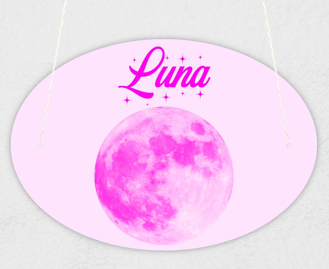 Plaque de Porte Pour Enfant Personnalisable avec Prénom Modèle Lune Rose