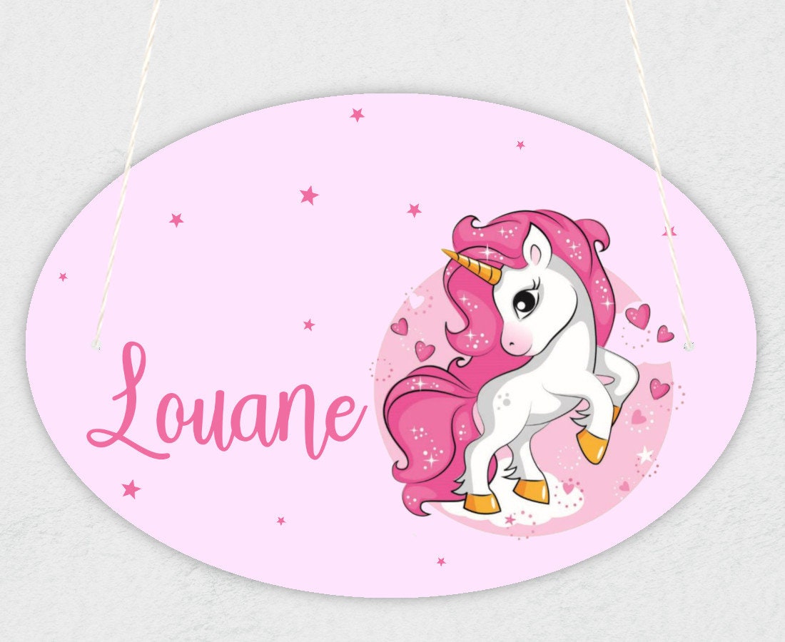 Plaque de Porte Pour Enfant Personnalisable avec Prénom Modèle Licorne Étoiles