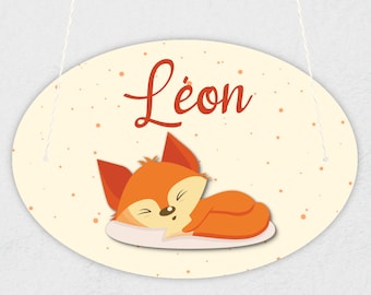 Plaque de porte pour enfant personnalisable avec prénom modèle renard - Expédition 24H