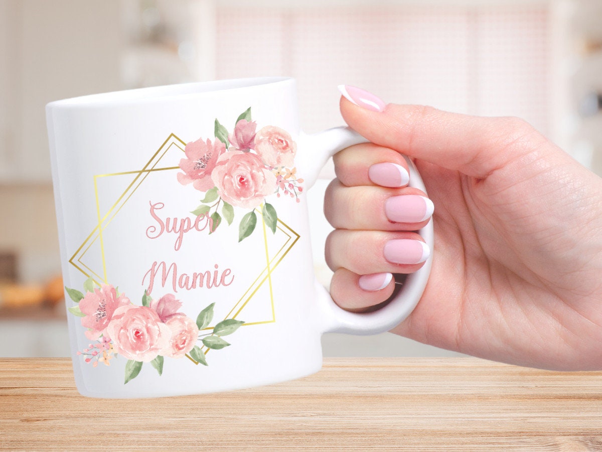 Mug Personnalisé Super Mamie Modèle Fleurs