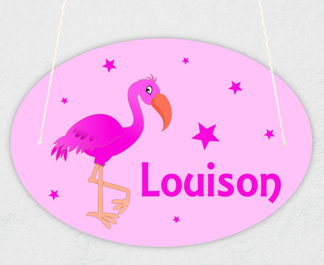 Plaque de Porte Pour Enfant Personnalisable avec Prénom Modèle Flamant Rose