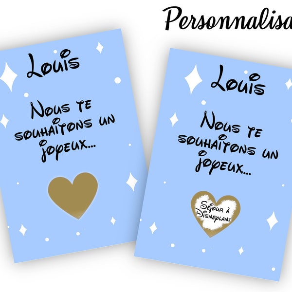 Carte à gratter Disney personnalisable avec un message au choix 3 modèles